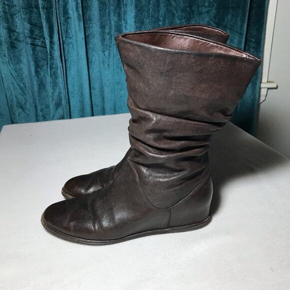 Stuart Weitzman harbor hidden wedge size 8 mid calf slouchy brown leather boots - Picture 1 of 13
